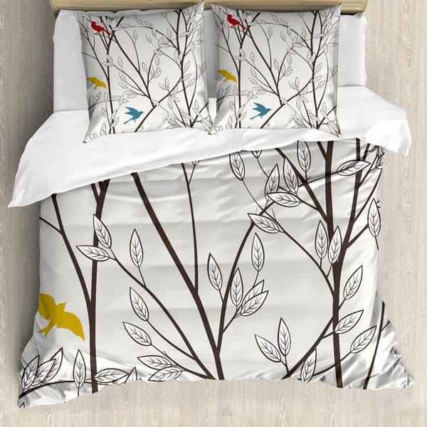 Abakuhaus Copripiumino Naturale, Uccelli Wildlife Cartoon, Antiacaro, Adatto A Chi Soffre Di Allergie, Con Federe, 200 Cm X 200 Cm - 80 X 80 Cm, Senape Marrone Rossiccio-image