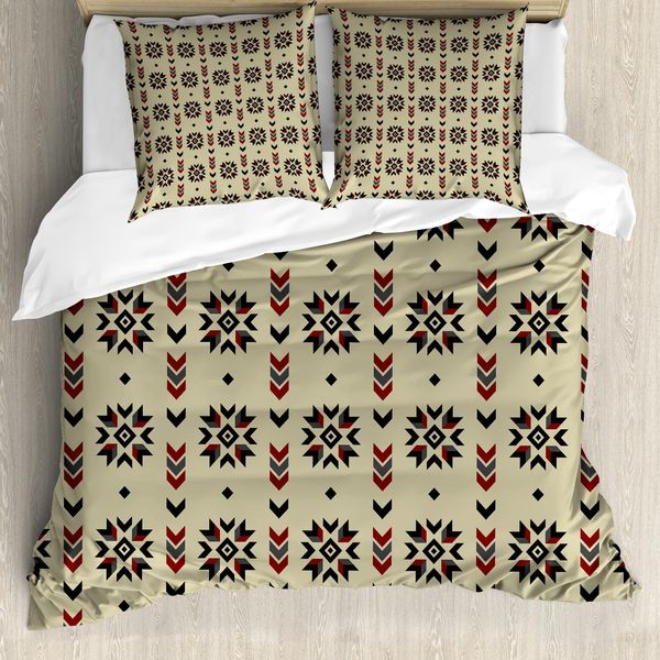 Abakuhaus Copripiumino Etnico, Design Chevron, Antiacaro, Adatto A Chi Soffre Di Allergie, Con Federe, 155 Cm X 220 Cm - 80 X 80 Cm, Marrone, Nero E Bianco-image