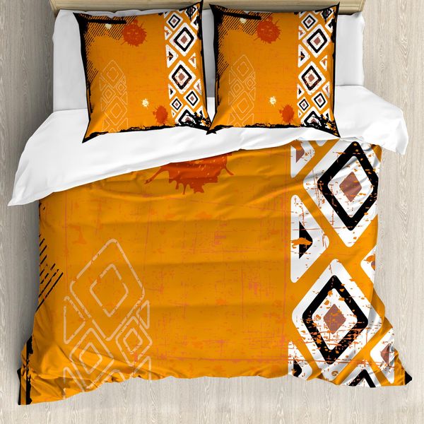 Abakuhaus Copripiumino Tribale, Design, Antiacaro, Adatto A Chi Soffre Di Allergie, Con Federe, 155 Cm X 220 Cm - 80 X 80 Cm, Nero, Arancione E Bianco-image