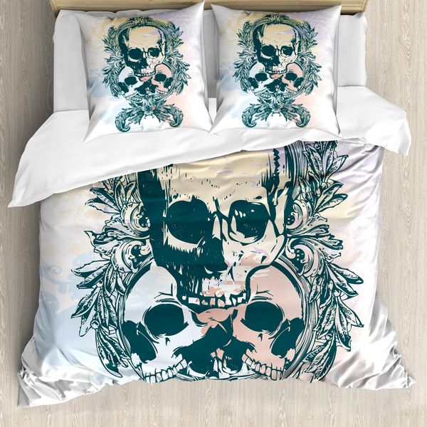 Abakuhaus Copripiumino SchäDel, Scary TöDliche Rocker Trio, Antiacaro, Adatto A Chi Soffre Di Allergie, Con Federe, 155 Cm X 220 Cm - 80 X 80 Cm, Giallo Pallido Smeraldo-image