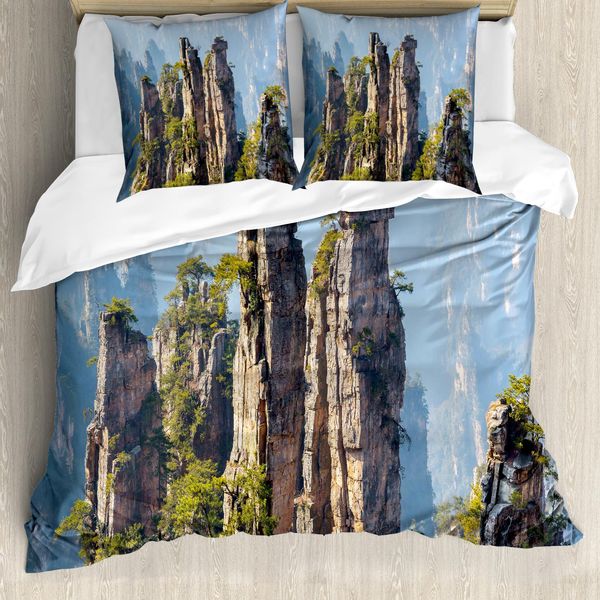 Abakuhaus Copripiumino Nationalpark, Meraviglie Del Mondo, Antiacaro, Adatto A Chi Soffre Di Allergie, Con Federe, 155 Cm X 220 Cm - 80 X 80 Cm, Verde Oliva Baby Blue-image
