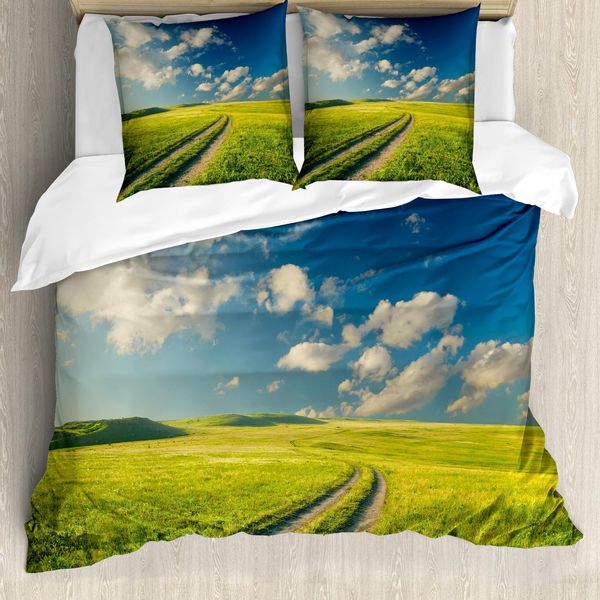 Abakuhaus Copripiumino Naturale, Primavera Rural Land, Antiacaro, Adatto A Chi Soffre Di Allergie, Con Federe, 155 Cm X 220 Cm - 80 X 80 Cm, Verde Mela Blu Scuro-image