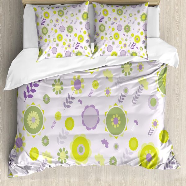 Abakuhaus Copripiumino Con Motivi Floreali, Motivo Floreale Funky, Antiacaro, Adatto A Chi Soffre Di Allergie, Con Federe, 155 Cm X 220 Cm - 80 X 80 Cm, Verde Oliva Mela-image