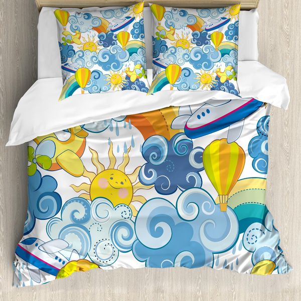 Abakuhaus Copripiumino Himmel, Sun Aeroplani E Palloncini, Antiacaro, Adatto A Chi Soffre Di Allergie, Con Federe, 155 Cm X 220 Cm - 80 X 80 Cm, Giallo E Azzurro-image
