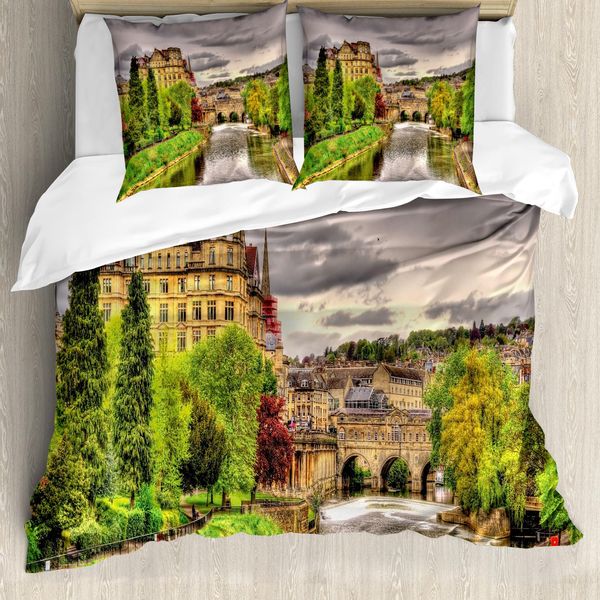 Abakuhaus Copripiumino Paesaggio, Vista Sul Fiume Bath, Antiacaro, Adatto A Chi Soffre Di Allergie, Con Federe, 200 Cm X 200 Cm - 80 X 80 Cm, Fern Green-image