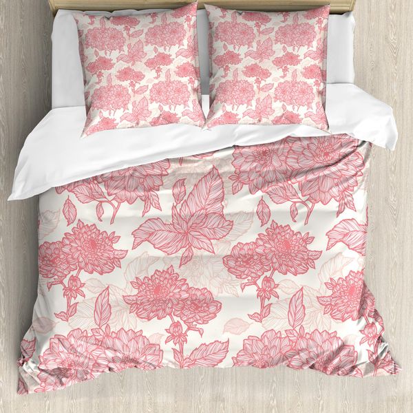 Abakuhaus Copripiumino Con Fiori, Fiori E Foglie Rosa, Antiacaro, Adatto A Chi Soffre Di Allergie, Con Federe, 155 Cm X 220 Cm - 80 X 80 Cm, Rosa-image