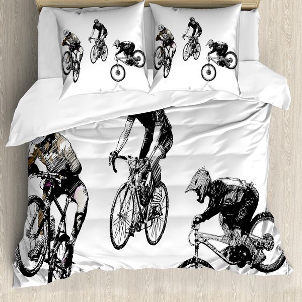Abakuhaus Copripiumino Sketch, Sketch Ciclista, Antiacaro Adatto A Chi Soffre Di Allergie Con Federe, 200 Cm X 200 Cm - 80 X 80 Cm, Bianco E Nero-image