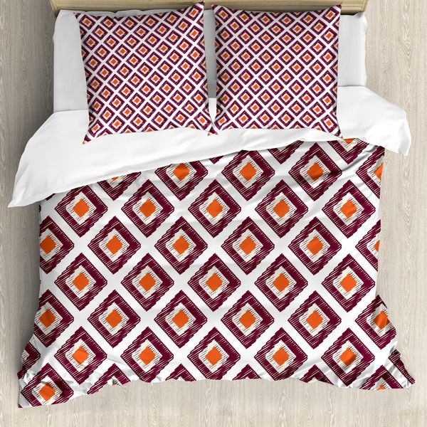 Abakuhaus Set Copripiumino Geometrico Per Letti Matrimoniali, Triangoli Quadrati, Antiacaro, Adatto A Chi Soffre Di Allergie, Con Federe, Calendula Bianco Prugna-image