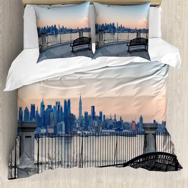 Abakuhaus Copripiumino Paesaggio, Panchina A New York City, Antiacaro, Adatto A Chi Soffre Di Allergie, Con Federe, 200 Cm X 200 Cm - 80 X 80 Cm, Multicolore-image