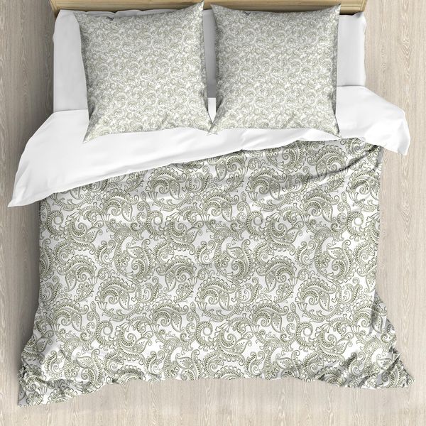 Abakuhaus Copripiumino Floreale, Damasco Con Motivi Etnici, Antiacaro, Adatto A Chi Soffre Di Allergie, Con Federe, 155 Cm X 220 Cm - 80 X 80 Cm, Verde Reseda E Bianco-image