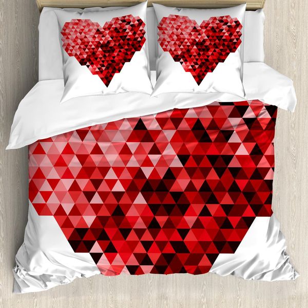 Abakuhaus Burgund Copripiumino, Zukunft Modernes Herz, Antiacaro, Adatto A Chi Soffre Di Allergie, Con Federe, 155 Cm X 220 Cm - 80 X 80 Cm, Rosso E Rubino-image