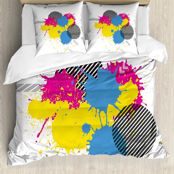 Abakuhaus Copripiumino Vintage, Grunge Ink Splatter, Antiacaro, Adatto A Chi Soffre Di Allergie, Con Federe, 155 Cm X 220 Cm - 80 X 80 Cm, Giallo Rosa-image