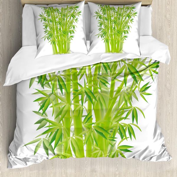 Abakuhaus Copripiumino Esotico, Tronchi Di Bambù Con Foglie, Antiacaro, Adatto A Chi Soffre Di Allergie, Con Federe, 200 Cm X 200 Cm - 80 X 80 Cm, Verde Lime-image