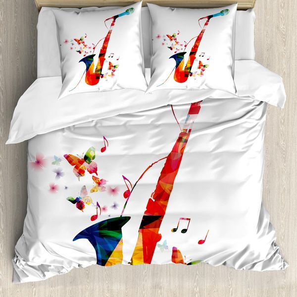 Abakuhaus Copripiumino Musicale, Schmetterling Orchestra Jazz, Antiacaro, Adatto A Chi Soffre Di Allergie, Con Federe, 200 Cm X 200 Cm - 80 X 80 Cm, Multicolore-image