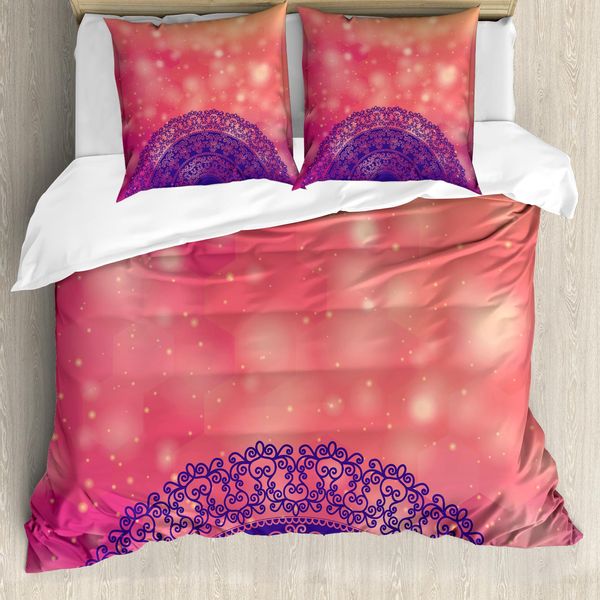 Abakuhaus Copripiumino Mandala, Motivo Folk, Antiacaro, Adatto A Chi Soffre Di Allergie, Con Federe, 200 Cm X 200 Cm - 80 X 80 Cm, Corallo Scuro, Lilla, Indaco-image