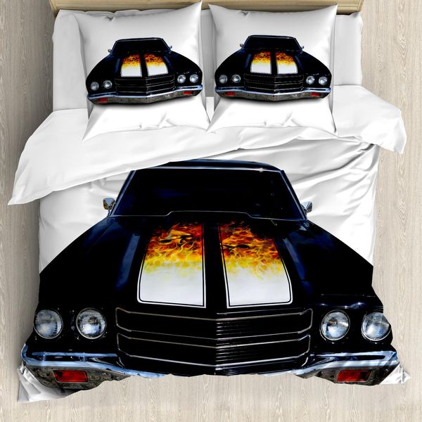 Abakuhaus Classico Copripiumino, Auto Vintage Retrò Fiamma, Antiacaro, Adatto A Chi Soffre Di Allergie, Con Federe, 155 Cm X 220 Cm - 80 X 80 Cm, Giallo Vermiglio-image