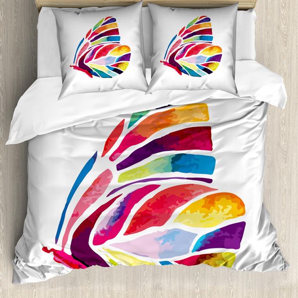 Abakuhaus Copripiumino Moderno, Farfalla Colorata, Antiacaro, Adatto A Chi Soffre Di Allergie, Con Federe, 155 Cm X 220 Cm - 80 X 80 Cm, Multicolore-image