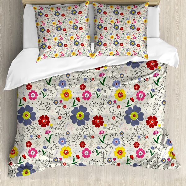 Abakuhaus Copripiumino Con Motivi Floreali E Farfalle, Antiacaro E Anallergico, Con Federe, 155 Cm X 220 Cm - 80 X 80 Cm, Multicolore-image