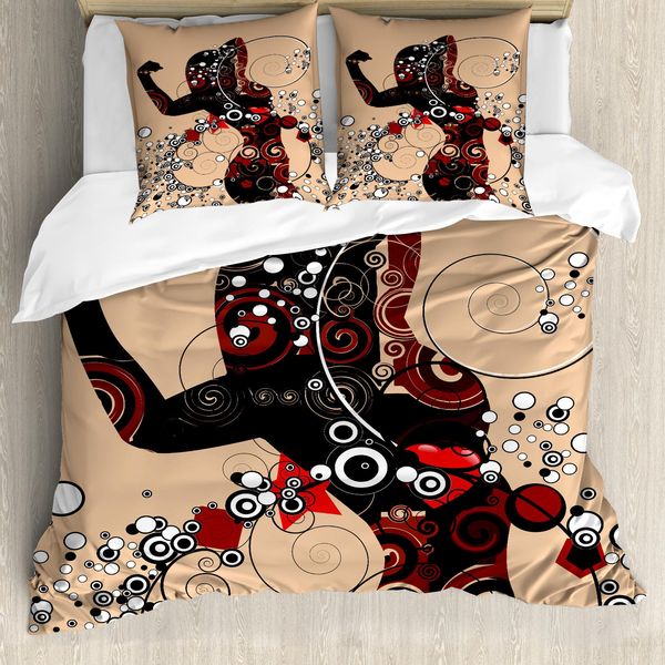 Abakuhaus Set Copripiumino Moderno Per Letti Matrimoniali, Linee Geometriche, Antiacaro, Adatto A Chi Soffre Di Allergie, Con Federe, Marrone Sabbia, Marrone Sigillo, Marrone Castagna-image