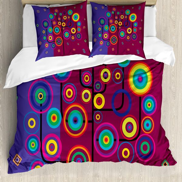 Abakuhaus Copripiumino Trippy, Rami Geometrici, Antiacaro, Adatto A Chi Soffre Di Allergie, Con Federe, 155 Cm X 220 Cm - 80 X 80 Cm, Viola Marrone-image