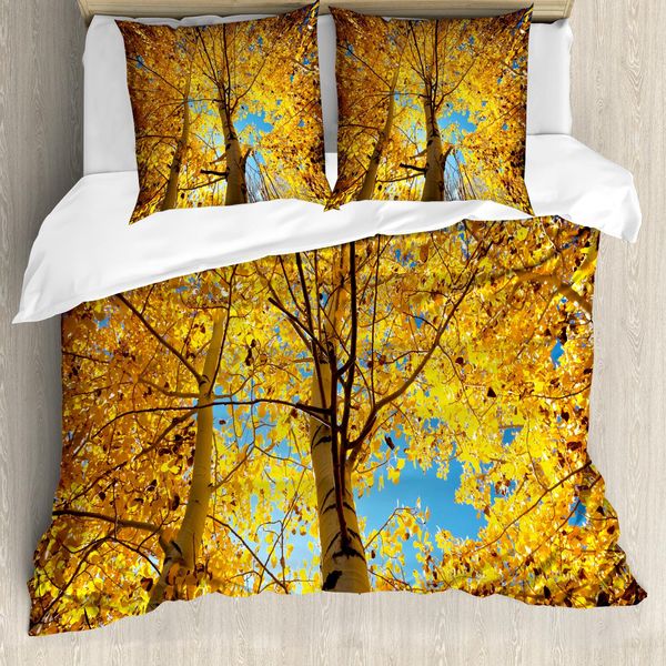 Abakuhaus Copripiumino Naturale, Alberi In Autunno Foglie Bosco, Antiacaro Adatto A Chi Soffre Di Allergie Con Federe, 155 Cm X 220 Cm - 80 X 80 Cm, Terra Giallo Sabbia Marrone-image