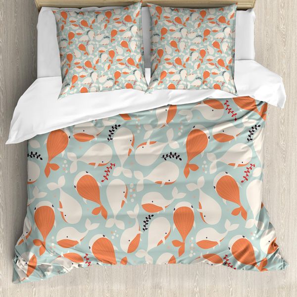 Abakuhaus Copripiumino Subacqueo, Animali Marini - Balene, Antiacaro, Adatto A Chi Soffre Di Allergie, Con Federe, 155 Cm X 220 Cm - 80 X 80 Cm, Salmone Cocco Turchese-image