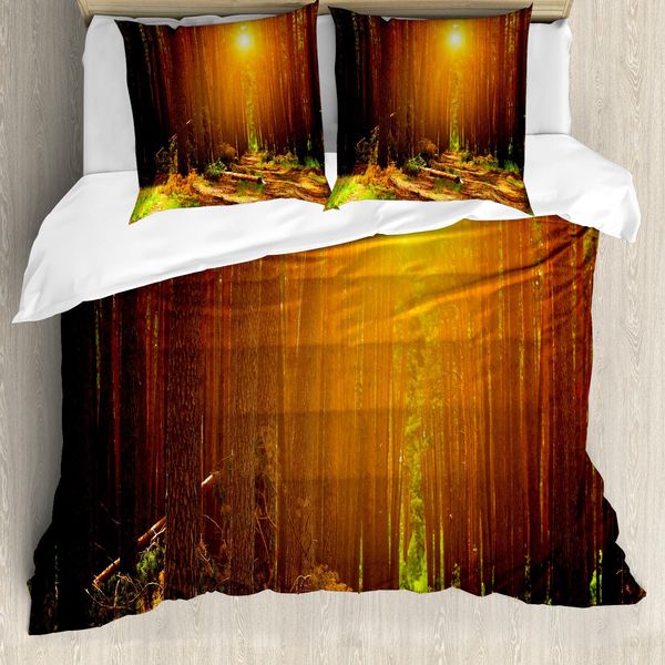 Abakuhaus Copripiumino Paesaggio, Tramonto Al Crepuscolo Sun Rise, Antiacaro, Adatto A Chi Soffre Di Allergie, Con Federe, 200 Cm X 200 Cm - 80 X 80 Cm, Terra Giallo Arancione Scuro-image