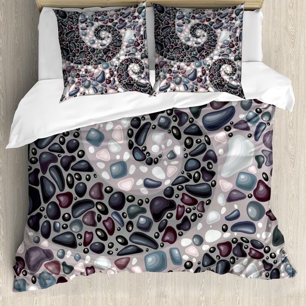 Abakuhaus Set Copripiumino Naturale Per Letti Matrimoniali, Pietre Vulcaniche, Antiacaro, Adatto A Chi Soffre Di Allergie, Con Federe, Blu-Grigio E Nero-image