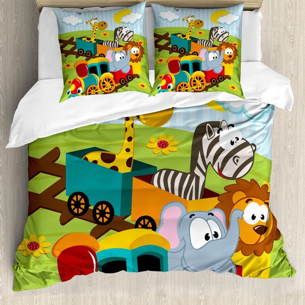 Abakuhaus Set Copripiumino Per Letti Matrimoniali, Safari Animali Selvatici, Antiacaro Adatto A Chi Soffre Di Allergie Con Federe, Multicolore-image