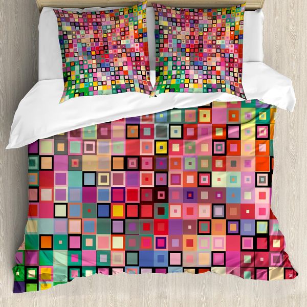 Abakuhaus Copripiumino Moderno, Design Colorato E Contemporaneo, Antiacaro E Anallergico, Con Federe, 200 Cm X 200 Cm - 80 X 80 Cm, Multicolore-image