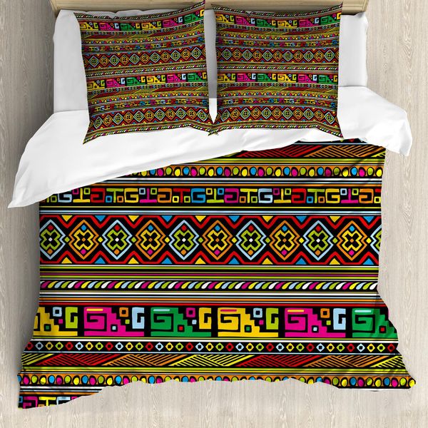 Abakuhaus Copripiumino Tribale, Bordi Colorati, Antiacaro, Adatto A Chi Soffre Di Allergie, Con Federe, 200 Cm X 200 Cm - 80 X 80 Cm, Multicolore-image