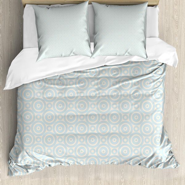 Abakuhaus Set Copripiumino Retrò Per Letti Matrimoniali, Piastrelle Geometriche Circolari, Antiacaro, Adatto A Chi Soffre Di Allergie, Con Federe, Azzurro Crema-image