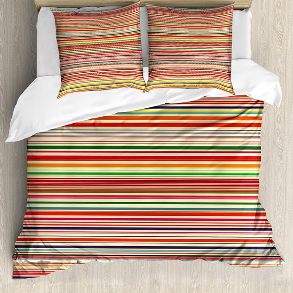 Abakuhaus Copripiumino Astratto, Strisce Orizzontali, Antiacaro, Adatto A Chi Soffre Di Allergie, Con Federe, 155 Cm X 220 Cm - 80 X 80 Cm, Multicolore-image