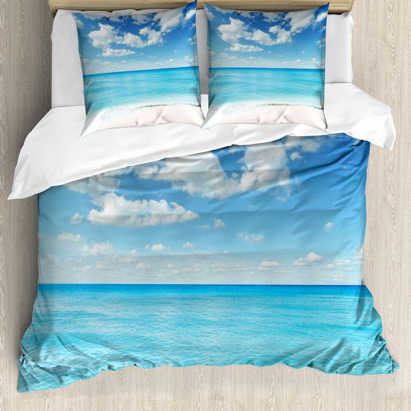 Abakuhaus Copripiumino Tropicale, Spiaggia Esotica Vivid Sky, Antiacaro, Adatto A Chi Soffre Di Allergie, Con Federe, 200 Cm X 200 Cm - 80 X 80 Cm, Sky Blue Aqua-image