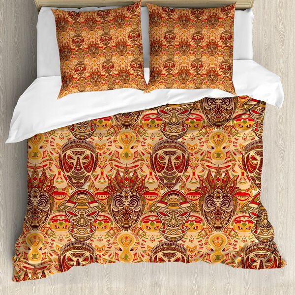Abakuhaus Copripiumino Tribale, Motivo, Antiacaro, Adatto A Chi Soffre Di Allergie, Con Federe, 155 Cm X 220 Cm - 80 X 80 Cm, Sabbia Marrone Arancione-image