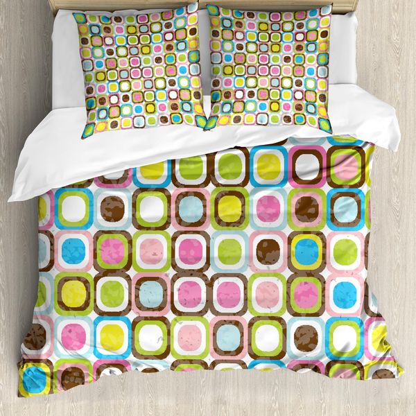 Abakuhaus Set Copripiumino Colorato Per Letti Matrimoniali, Arte Geometrica Astratta, Antiacaro, Adatto A Chi Soffre Di Allergie, Con Federe, Multicolore-image