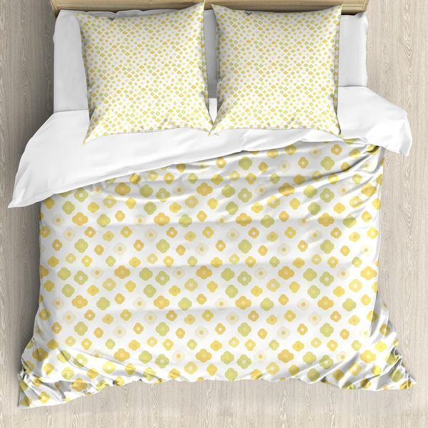 Abakuhaus Copripiumino Con Motivi Floreali, Margherite, Antiacaro, Adatto A Chi Soffre Di Allergie, Con Federe, 155 Cm X 220 Cm - 80 X 80 Cm, Verde Pallido E Giallo-image