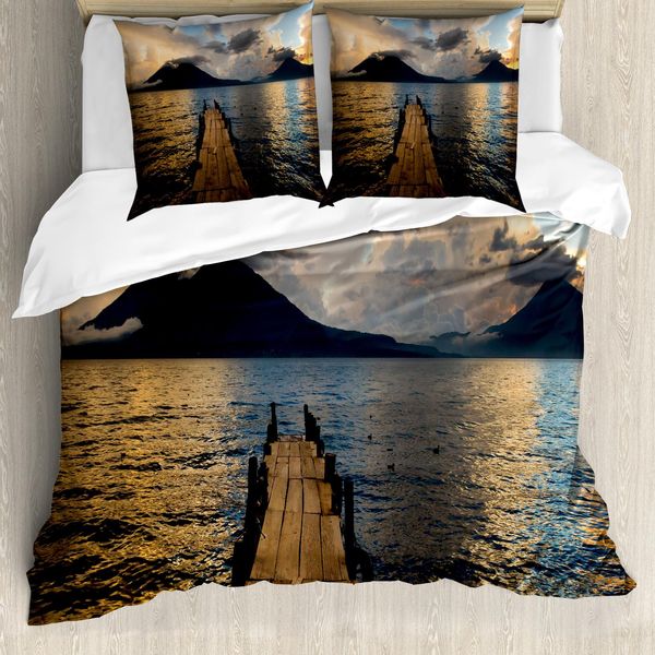 Abakuhaus Copripiumino Paesaggio, Molo Di Legno Sul Lago, Antiacaro, Adatto A Chi Soffre Di Allergie, Con Federe, 155 Cm X 220 Cm - 80 X 80 Cm, Multicolore-image