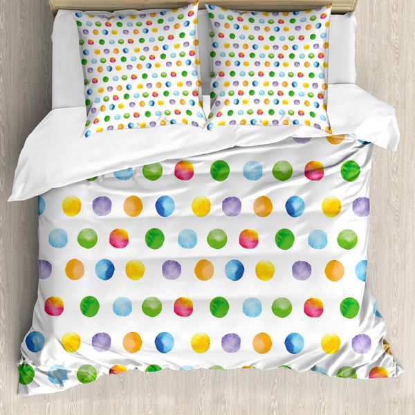 Abakuhaus Copripiumino Astratto, Grandi Pois Colorati, Antiacaro, Adatto A Chi Soffre Di Allergie, Con Federe, 155 Cm X 220 Cm - 80 X 80 Cm, Multicolore-image