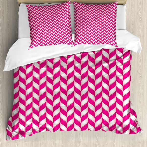 Abakuhaus Copripiumino Astratto, Linee Ondulate Vivaci, Antiacaro, Adatto A Chi Soffre Di Allergie, Con Federe, 155 Cm X 220 Cm - 80 X 80 Cm, Magenta Bianco-image