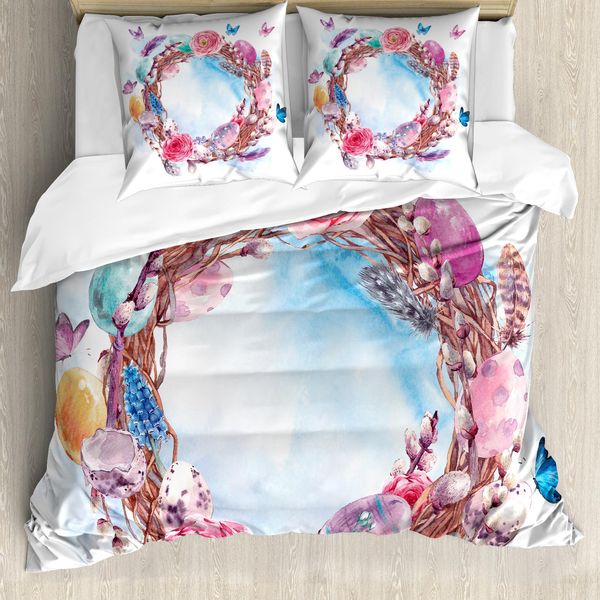 Abakuhaus Copripiumino Primaverile, Fiori E Piume, Antiacaro, Adatto A Chi Soffre Di Allergie, Con Federe, 155 Cm X 220 Cm - 80 X 80 Cm, Multicolore-image