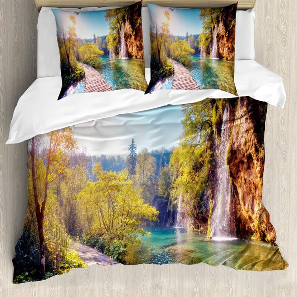 Abakuhaus Copripiumino Naturale, Idilliaca Cascata Sul Lago, Antiacaro, Adatto A Chi Soffre Di Allergie, Con Federe, 155 Cm X 220 Cm - 80 X 80 Cm, Multicolore-image