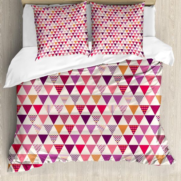 Abakuhaus Set Copripiumino Rosa Per Letti Matrimoniali, Triangoli Geometrici, Antiacaro, Adatto A Chi Soffre Di Allergie, Con Federe, Multicolore-image