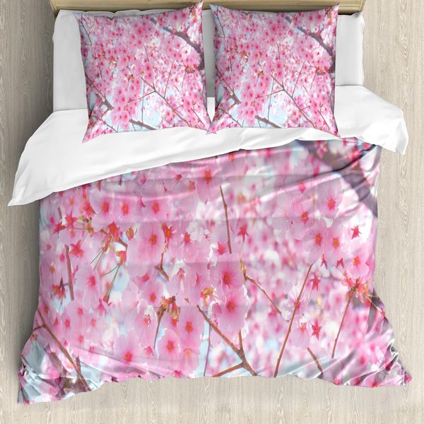 Abakuhaus Copripiumino Con Fiori, Fiori Di Sakura Giapponesi, Antiacaro, Adatto A Chi Soffre Di Allergie, Con Federe, 155 Cm X 220 Cm - 80 X 80 Cm, Rosa Baby-image