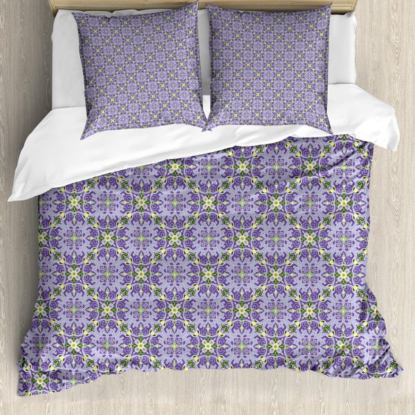Abakuhaus Copripiumino Vintage, Ricchi Motivi Floreali, Antiacaro, Adatto A Chi Soffre Di Allergie, Con Federe, 155 Cm X 220 Cm - 80 X 80 Cm, Viola Viola Verde-image