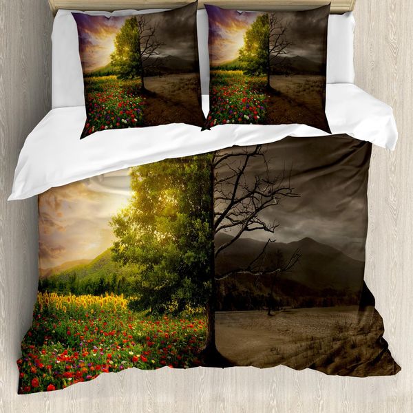 Abakuhaus Copripiumino Naturale, Tema Vita E Morte, Antiacaro, Adatto A Chi Soffre Di Allergie, Con Federe, 155 Cm X 220 Cm - 80 X 80 Cm, Multicolore-image