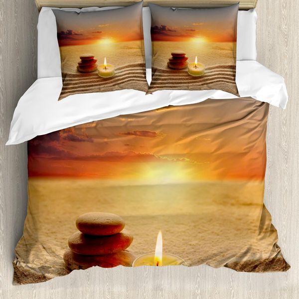 Abakuhaus Boho Copripiumino, Candela Per Meditazione Yoga, Antiacaro Adatto A Chi Soffre Di Allergie Con Federe, 200 Cm X 200 Cm - 80 X 80 Cm, Arancione Sabbia Marrone-image