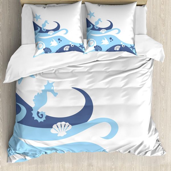 Abakuhaus Copripiumino Ocean, Deep Sealife Creatures, Antiacaro, Adatto A Chi Soffre Di Allergie, Con Federe, 200 Cm X 200 Cm - 80 X 80 Cm, Blu Navy-Acquamarina E Bianco-image