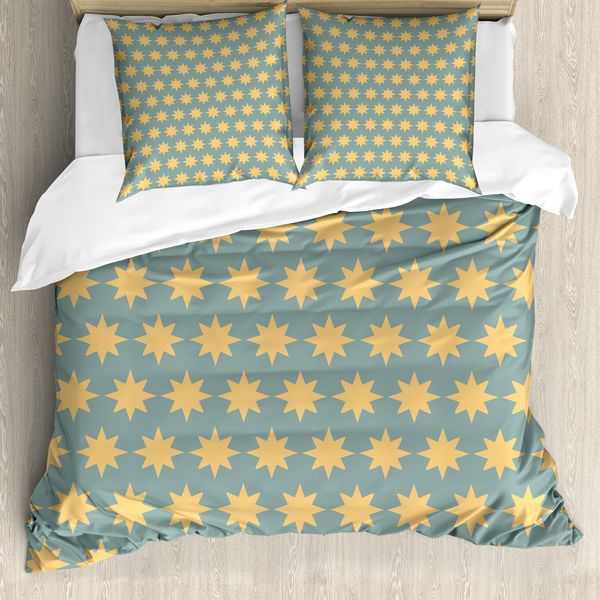 Abakuhaus Copripiumino Moderno, Notte Stellata, Antiacaro, Adatto A Chi Soffre Di Allergie, Con Federe, 155 Cm X 220 Cm - 80 X 80 Cm, Albicocca E Senape-image