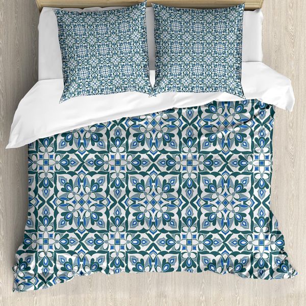 Abakuhaus Copripiumino Vintage, Motivi Floreali, Antiacaro, Adatto A Chi Soffre Di Allergie, Con Federe, 200 Cm X 200 Cm - 80 X 80 Cm, Verde Reseda, Grigio, Blu-image